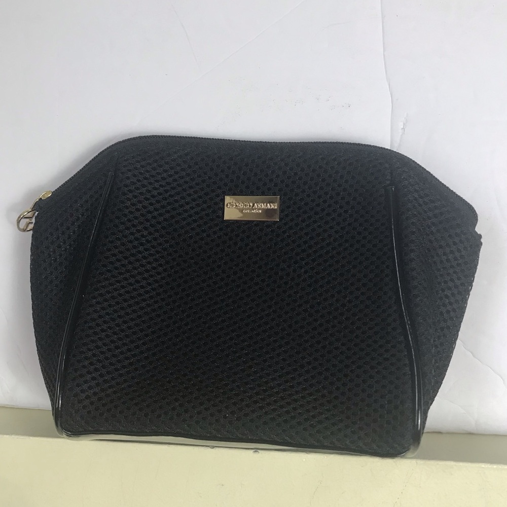 Giorgio Armani NEW Cosmetics Make-Up Beauty Bag Clutch Parfum Patent Mesh Logo